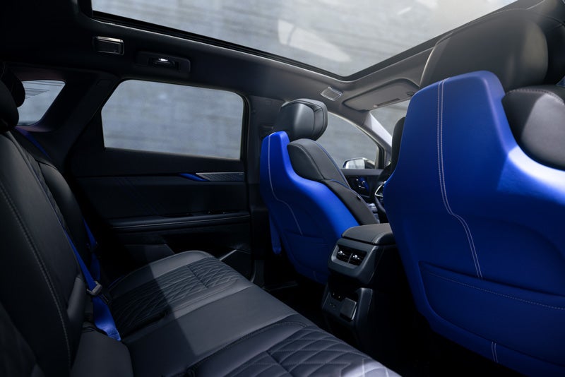 Back Seat View of the 2026 OPTIQ-V Blue Front Seats, Sun Roof, and Interior | Keller Motors Cadillac in hanford CA